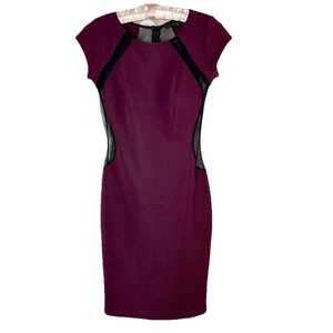 🌷 Guess 🌷 Deep Burgundy Ribbed & Black Sheer Dress